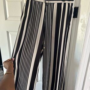 H&M Black and Cream Striped Wide Leg Pants